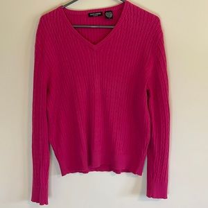 Evelyn & Arthur Womens Large Hot Pink Cable Knot Sweater V-Neck